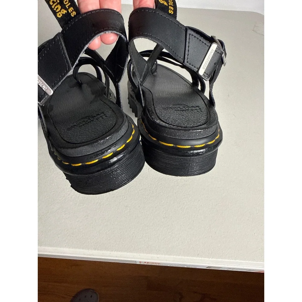 Dr. Martens Nartilla Black Leather Gladiator Toe Loop Platform Sandals Women 10